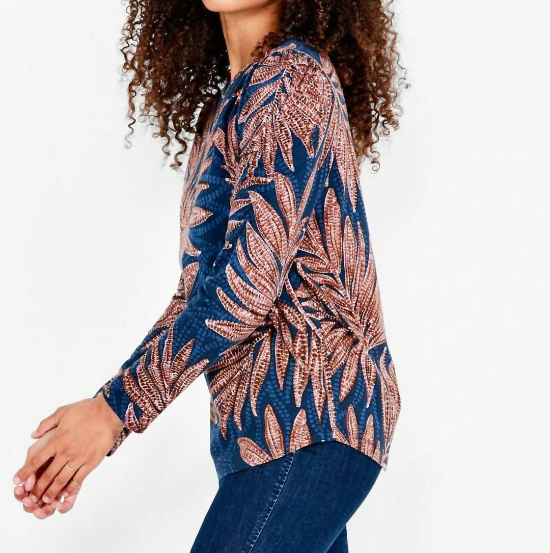 Hot Sale โค๏ธ Nic + Zoe Batik Ferns Long Puff Sleeve Tee in Brown Multi for ๐ฉ women ๐ - Image 2