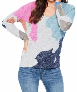 Best Sale ⌛ Nic + Zoe 👩 Womens Knit Cotton V-Neck Sweater 👏