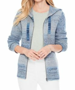 Outlet ❤️ Nic + Zoe Autumn Sky 👩 Womens Drawstring Waffle Knit Zip Hoodie 😉