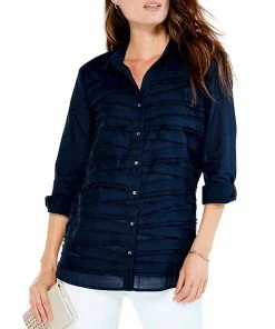 Best deal 🛒 Nic + Zoe Textured Lines 👕 Shirt in Dark Indigo for 👩 women 🔥