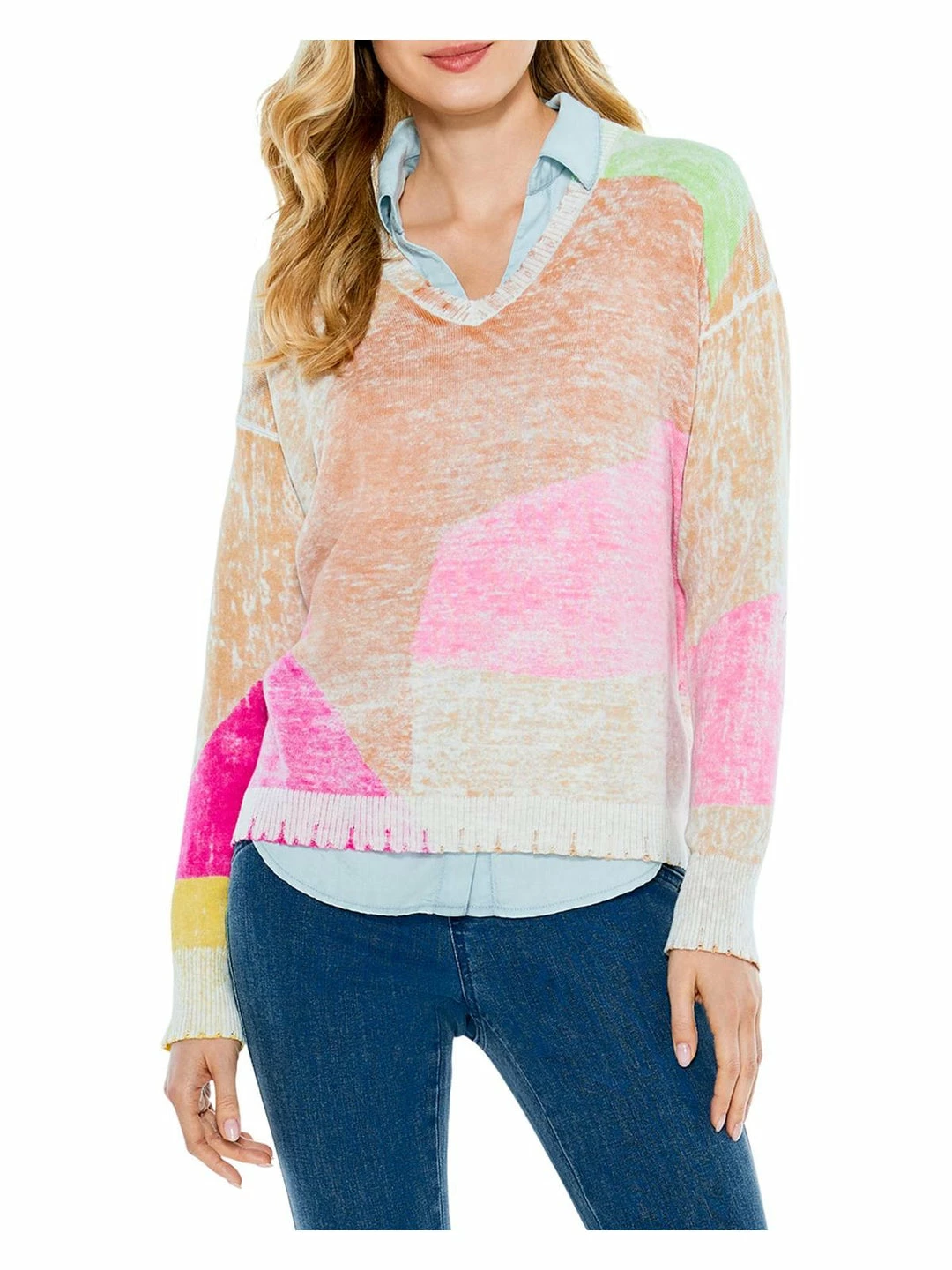 Cheap ๐ Nic + Zoe Mosaic Sunrise ๐ฉ Womens Cotton Printed Pullover Sweater โ๏ธ