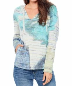 New 🎉 Nic + Zoe 👩 Womens Watercolor V-Neck Pullover Sweater 🌟