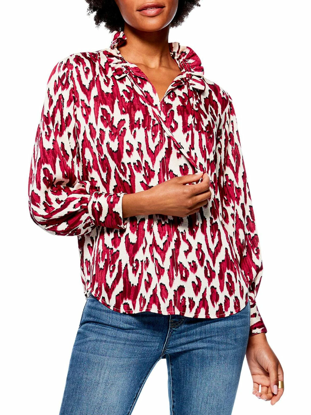 Promo โค๏ธ Nic + Zoe Tribal Ikat ๐ฉ Womens Printed Tie Neck Pullover Top ๐