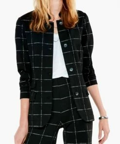 Best Pirce 💯 Nic + Zoe Etched Plaid Jacket - F221085 in Black for 👩 women 🎁