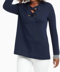 Best reviews of 🌟 Nic + Zoe Lace Up Hoodie in Dark Navy for 👩 women 😍