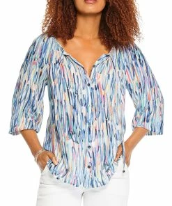Buy ✔️ Nic + Zoe Toucan 👩 Womens Printed 3/4 Sleeves Button-Down Top 👏
