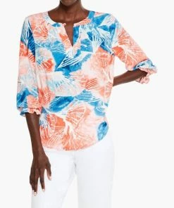 Discount 🛒 Nic + Zoe Watercolor Blooms Top in Orange Multi for 👩 women 😉