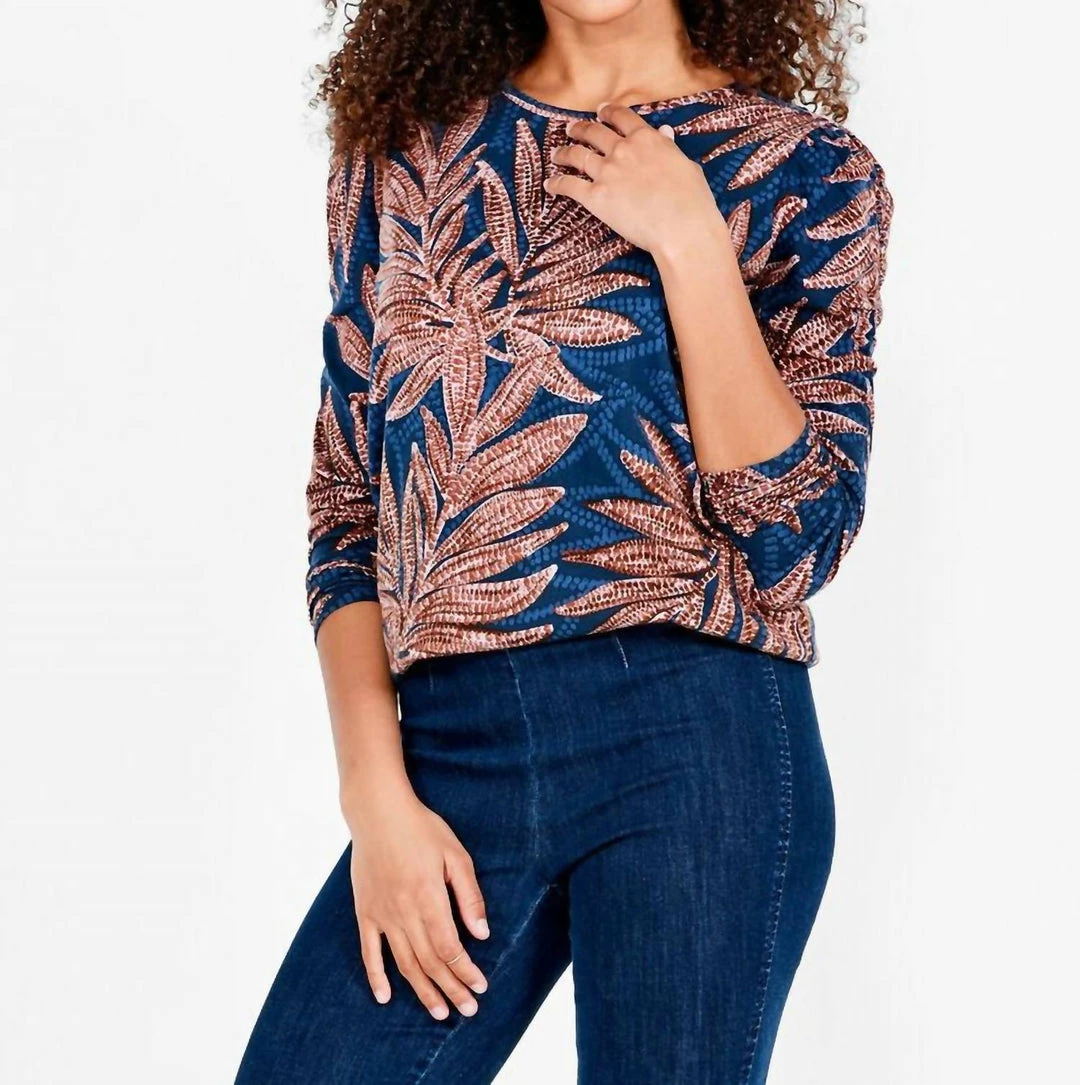 Hot Sale โค๏ธ Nic + Zoe Batik Ferns Long Puff Sleeve Tee in Brown Multi for ๐ฉ women ๐