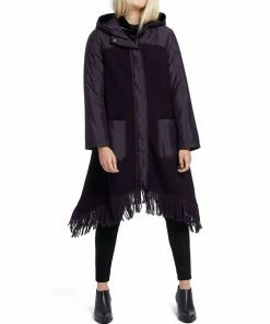 Budget 😉 Nic + Zoe Catalyst 🧥 Coat In Night Shade W/Textured Puffy Hood, Pockets/Fringe in Night Shade for 👩 women 🌟
