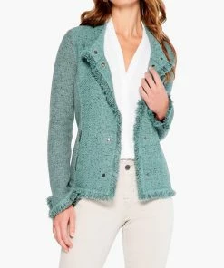 Best deal 🌟 Nic + Zoe Collared Fringe Mix Jacket in Juniper for 👩 women 👍